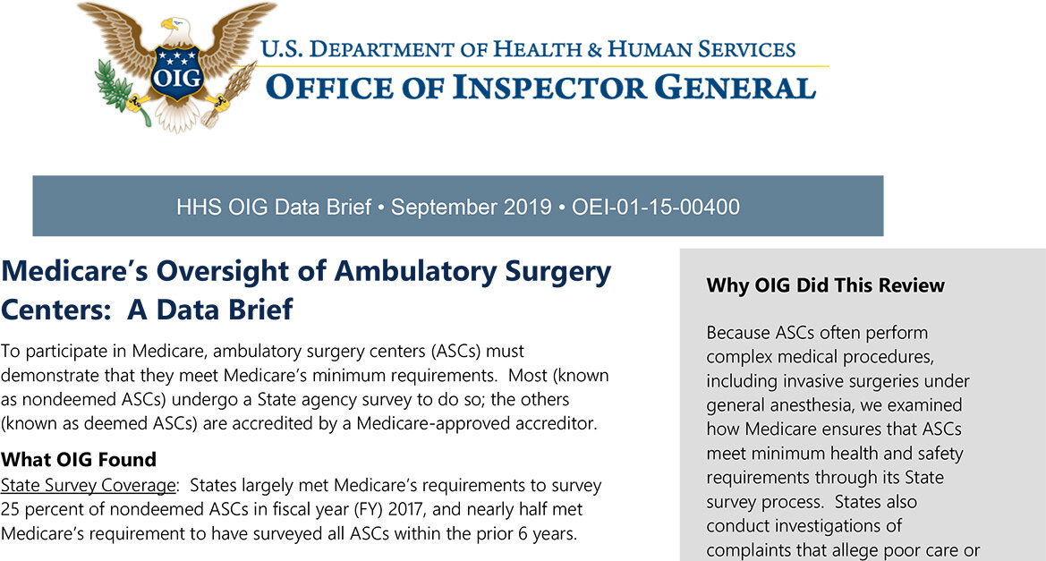 OIG Report: ASCs Struggling to Comply With Infection Control Requirements —  Infection Control Consulting Services