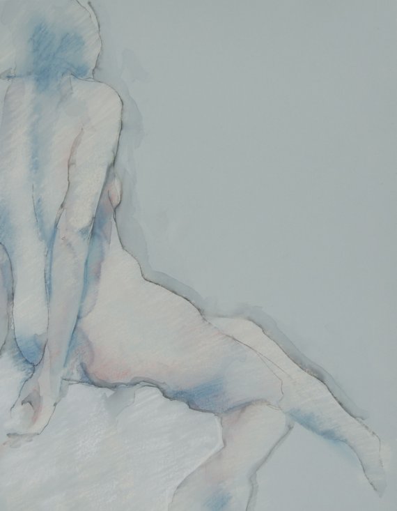 Female Drawing Print - Blue
