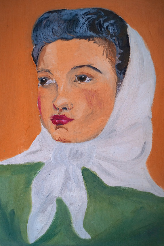 Vintage Painting - Girl With Head Scarf