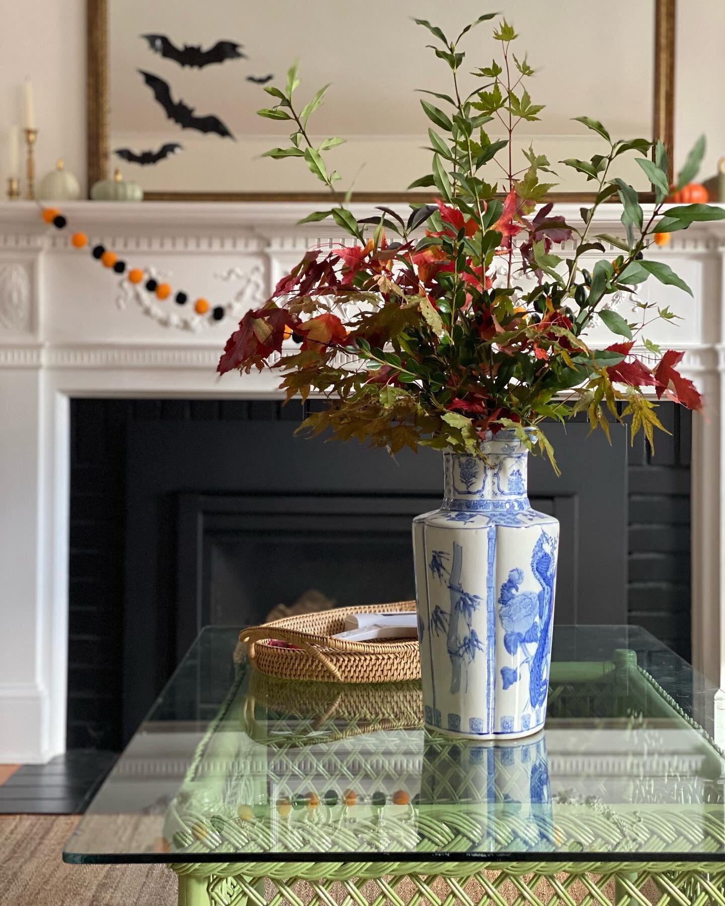 Treat: finding this gorgeous vase at the resale shop a block from your house for $10. 
Trick: foraging in your yard for seasonal branches to fill it with. 
🍁 🍂