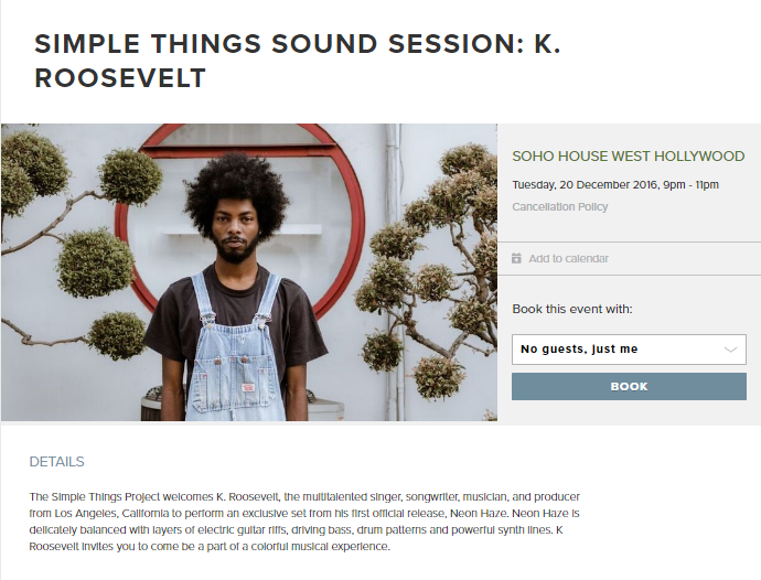 Curated a mini concert (sound session) featuring musician K. Roosevelt at the Soho House.