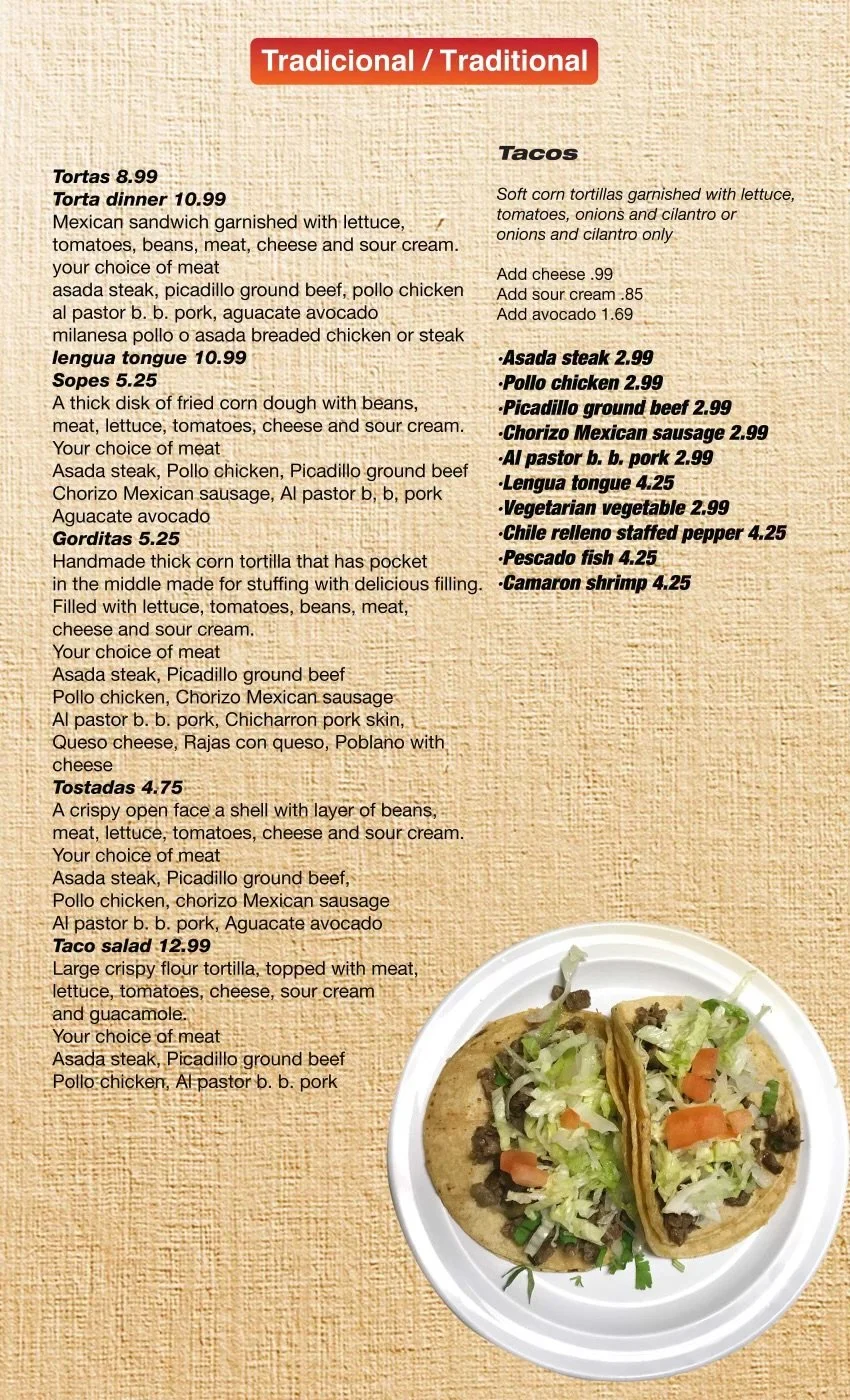 Menu — Tacos El Rey De Oro