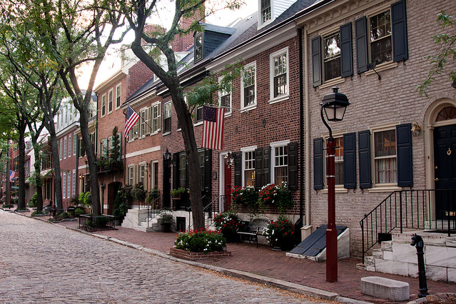 Philadelphia red brick rowhouses