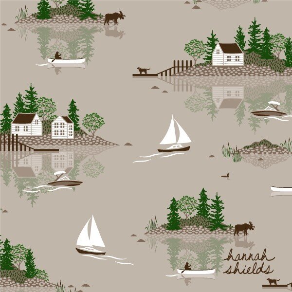 Here is my entry for this week&rsquo;s @spoonflower design challenge, 'Day at the Lake' 🚣🌲 Follow the link in bio to see the full design.⁠⠀
.⁠⠀
.⁠⠀
.⁠⠀
 #spoonflower #printandpattern #patterndesign #fabricdesign #textiledesign #adobeillustrator #ve