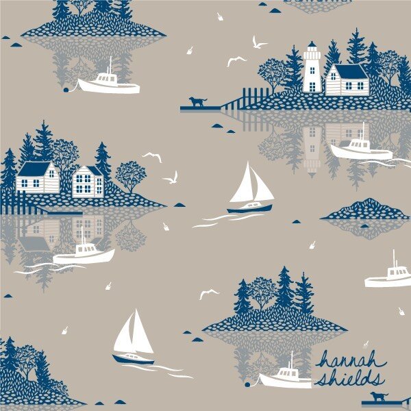 Here is another version of my 'Boating on the Lake' pattern from last week. This is an ocean version, inspired by the Maine coast. 🌊⛵️ Follow the link in bio to see the 'Maine Islands' fabric.⁠⠀
.⁠⠀
.⁠⠀
.⁠⠀
 #spoonflower #printandpattern #patterndes