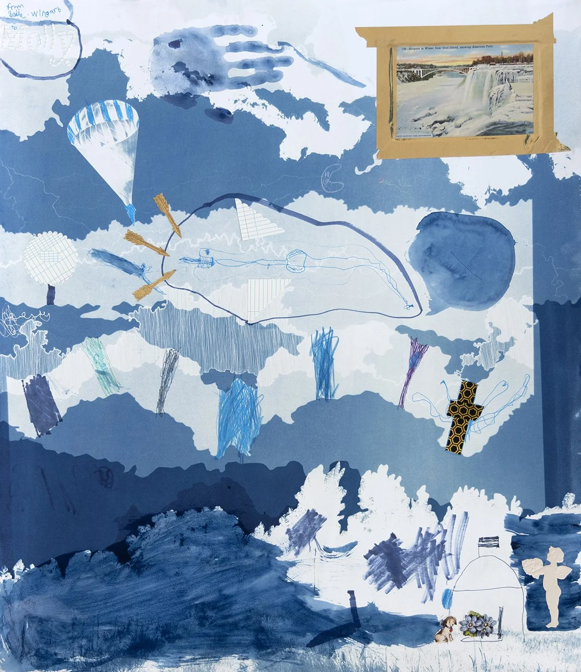 Flying snake in the sky being swallowed by a wormhole forever, a dog’s grave being haunted by a cherub