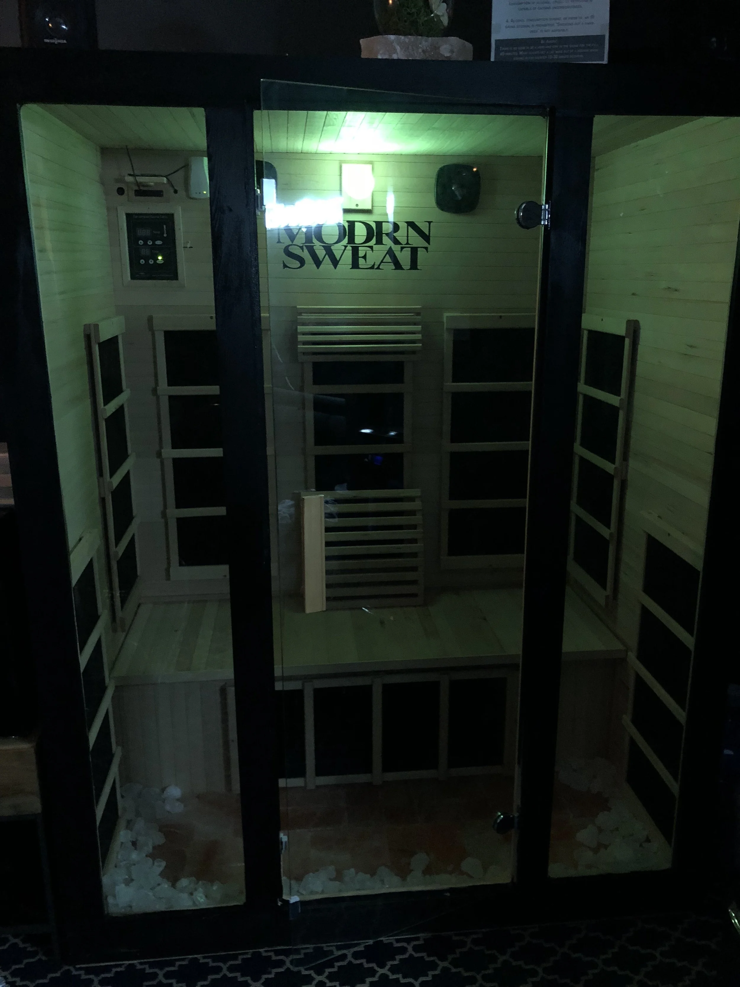 Modrn Sanctuary's infrared sauna is lined with himalayan salt that release negative ions. 