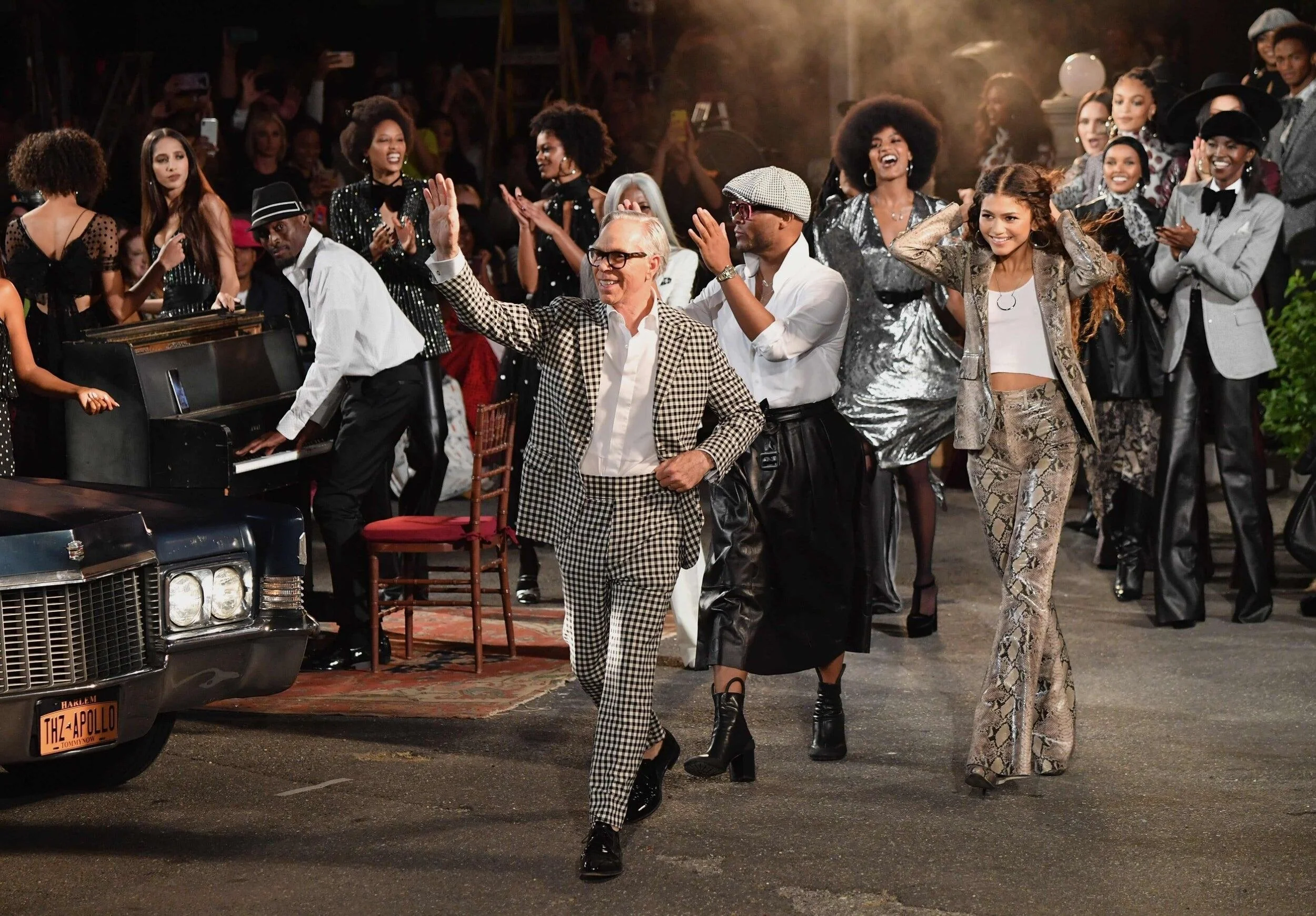 Tommy Hilfiger, Zendaya, and models at the SS20 show at the Apollo Theater in Harlem.