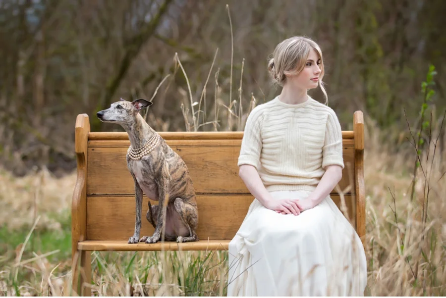 Bride-sitting-with-whippet