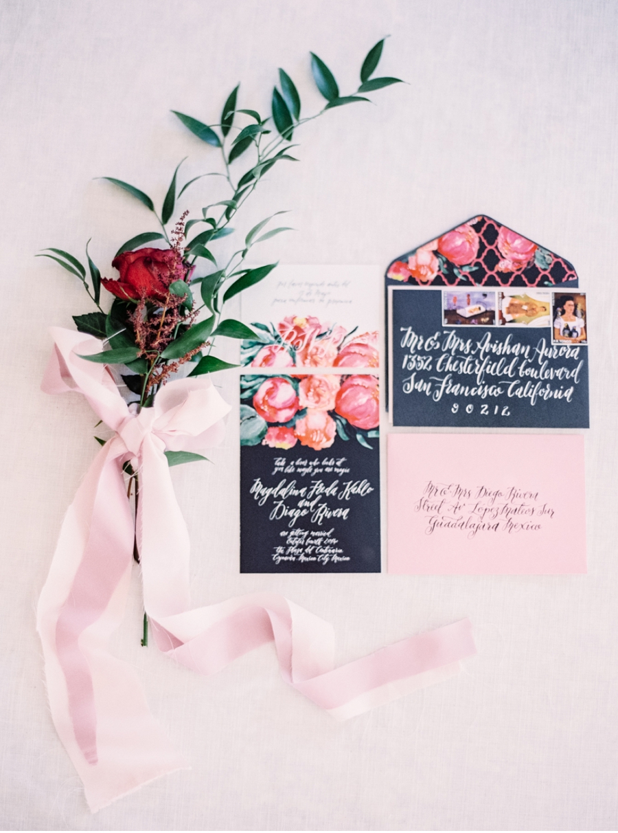 15. Pretty in pink with strong contrasts for a bold couple. Calligraphy by Cass Deller Design and photography by Justine Milton Photography . More from the shoot here .