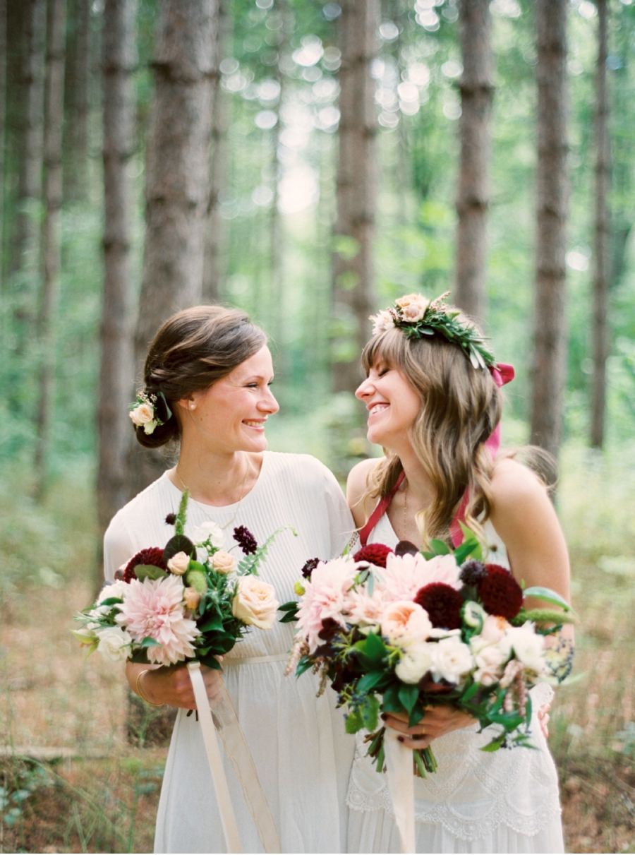 Bohemian-Bride-and-Bridesmaid-in-a-Forest