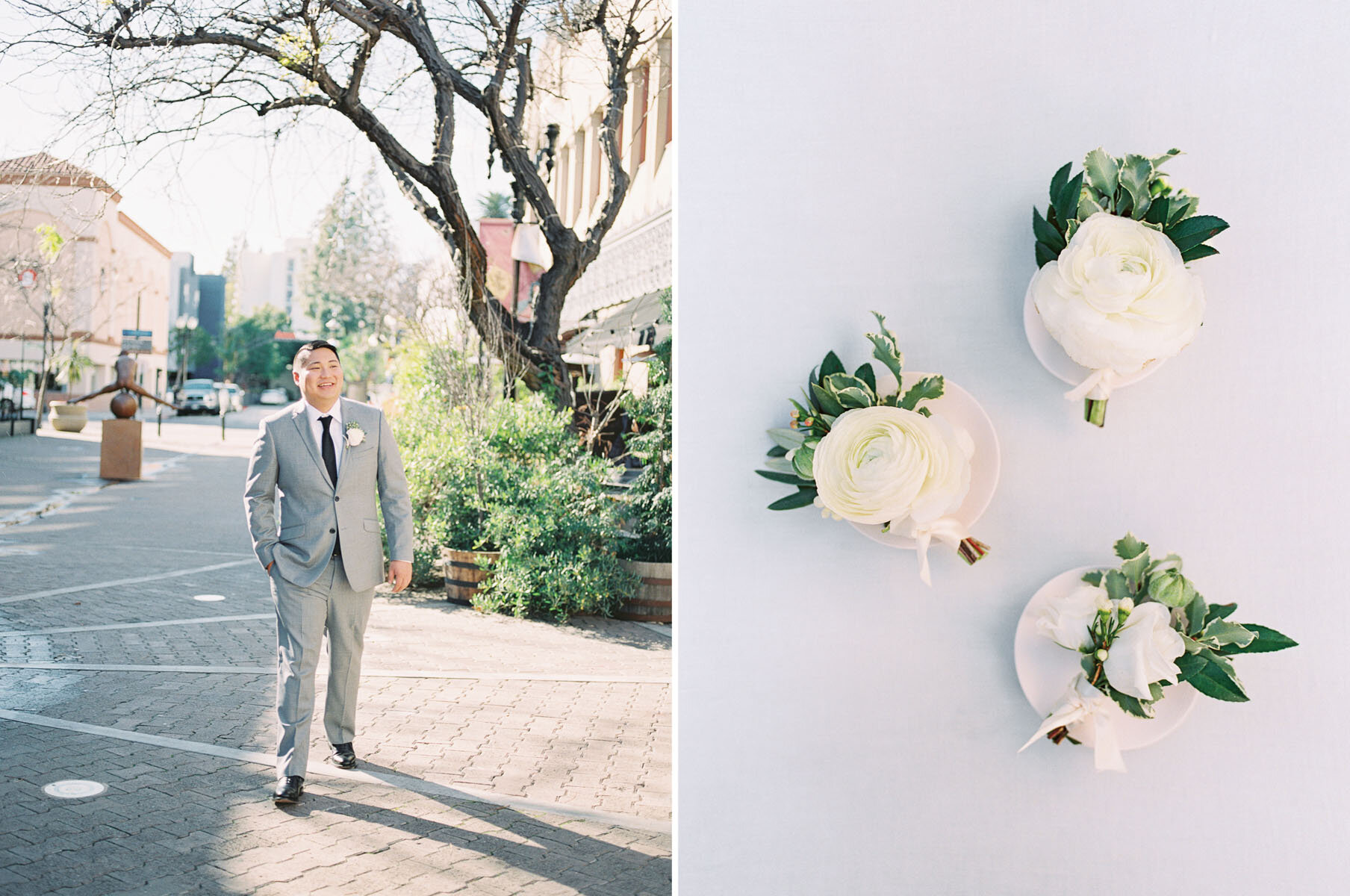 Groom in a light grey suit