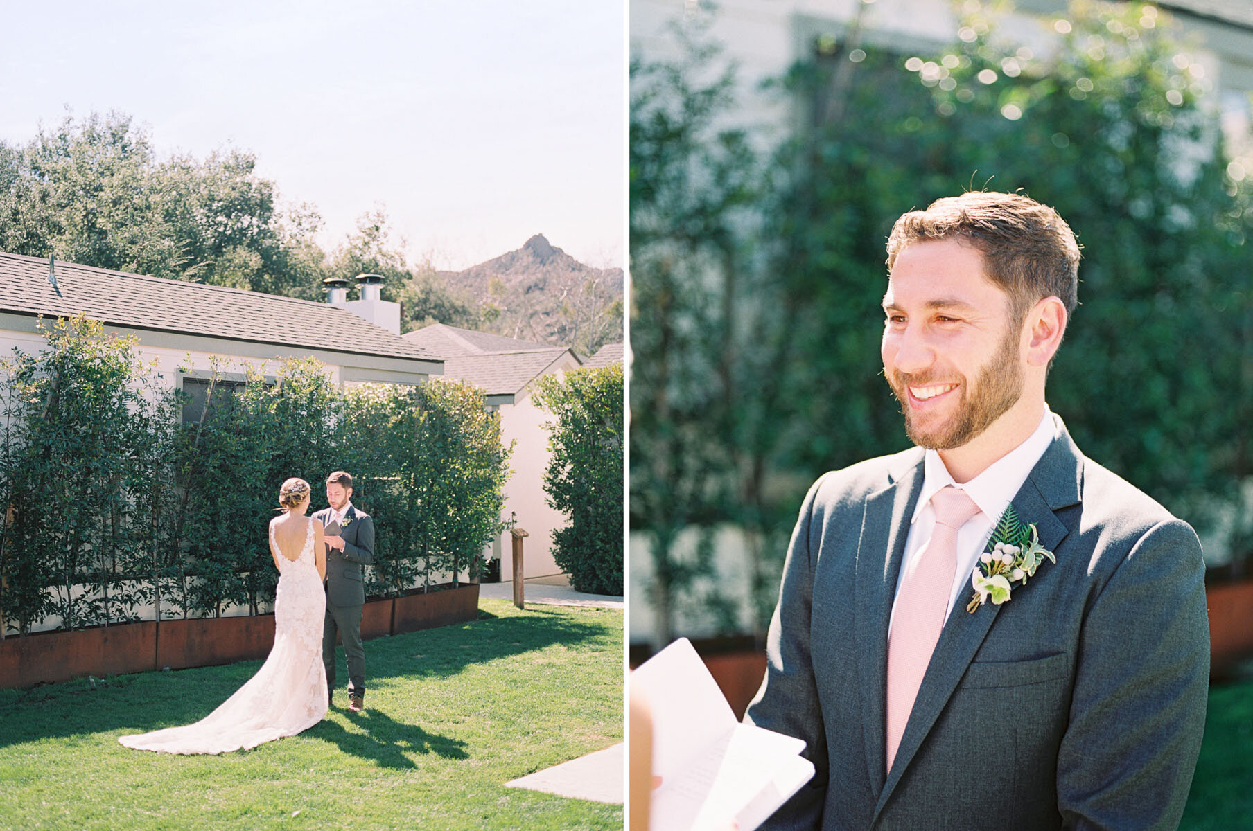Calamigos Ranch Wedding - bride and groom during their first look