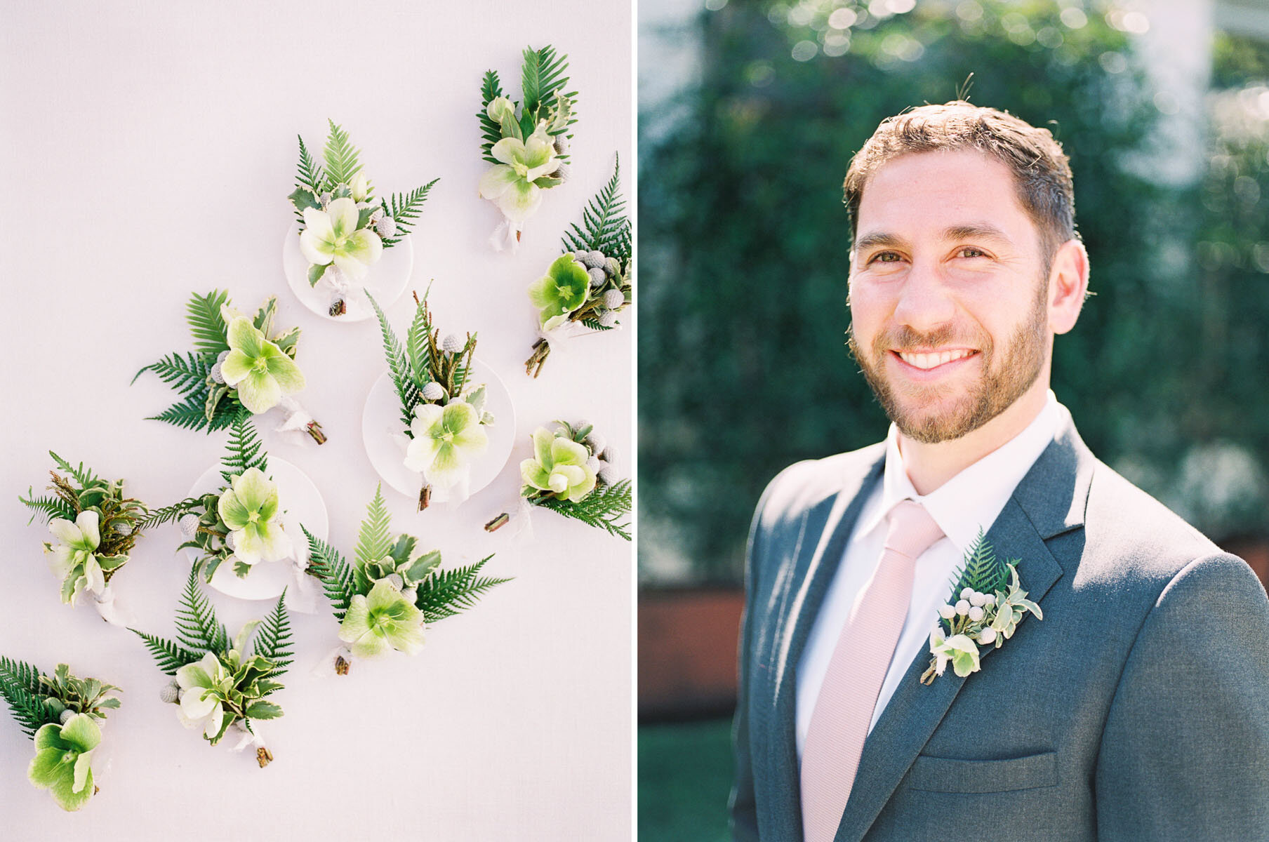 Groom style on his wedding day and boutonniere