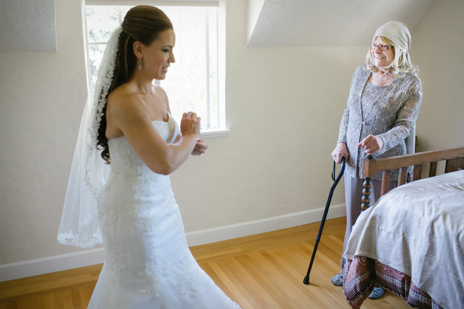 Heather getting ready in Oakland on her wedding day. 