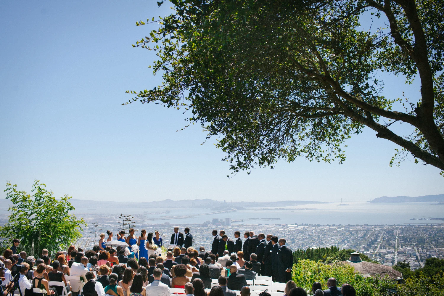 Otilia and Andrew's wedding ceremony overlooking the Bay Area in the Berkeley hills. 