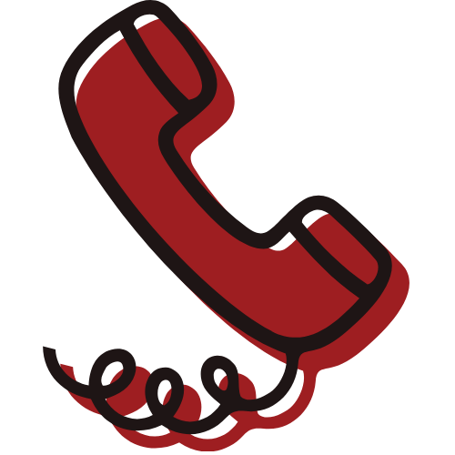 Illustration of a red telephone handset with black outline and a coiled cord.