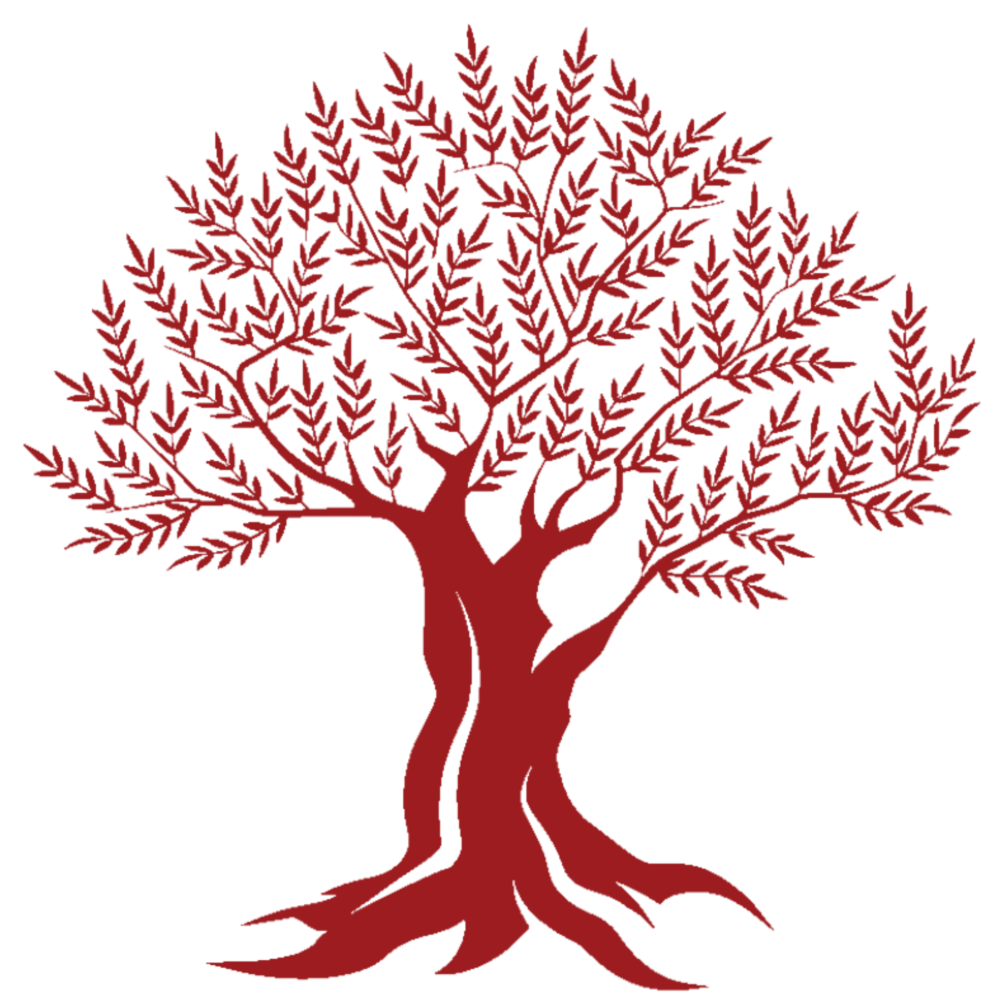 Digital illustration of a stylized tree with red branches and leaves, set against a dark background.
