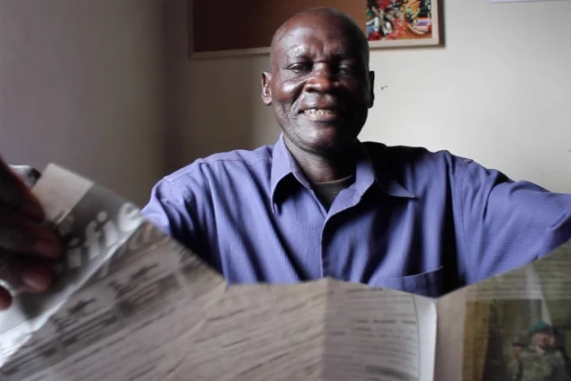 Francis, father to a 5-year-old son, showing off the skirt pattern he created. 