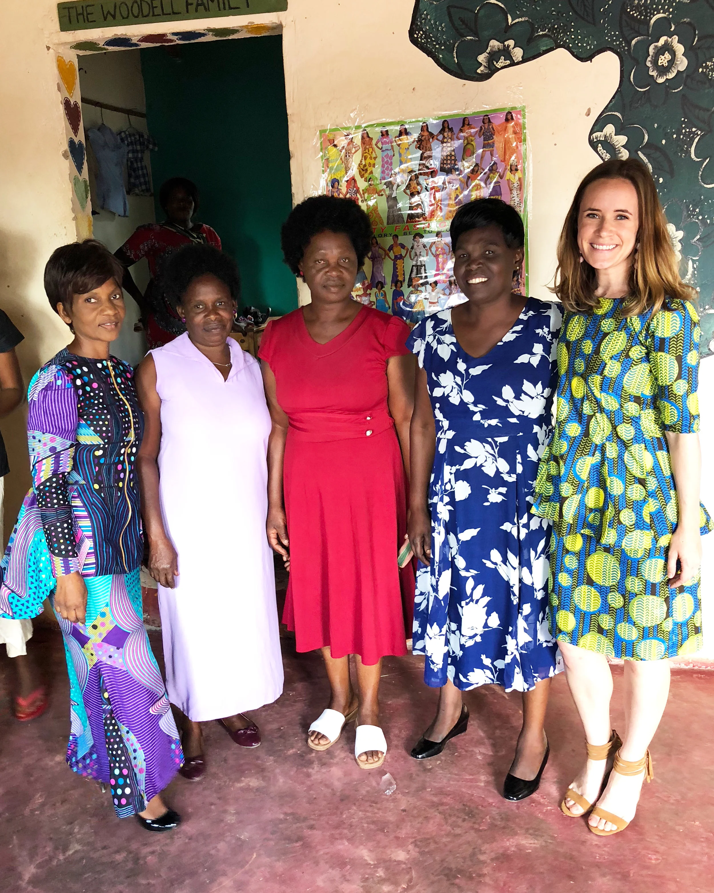 Elina (In-Country Director), Jessy (Micro-Loan Coordinator), Emeli (Asst. Director), Fridah (Lead Sewing Instructor), and myself in my gorgeous outfit!