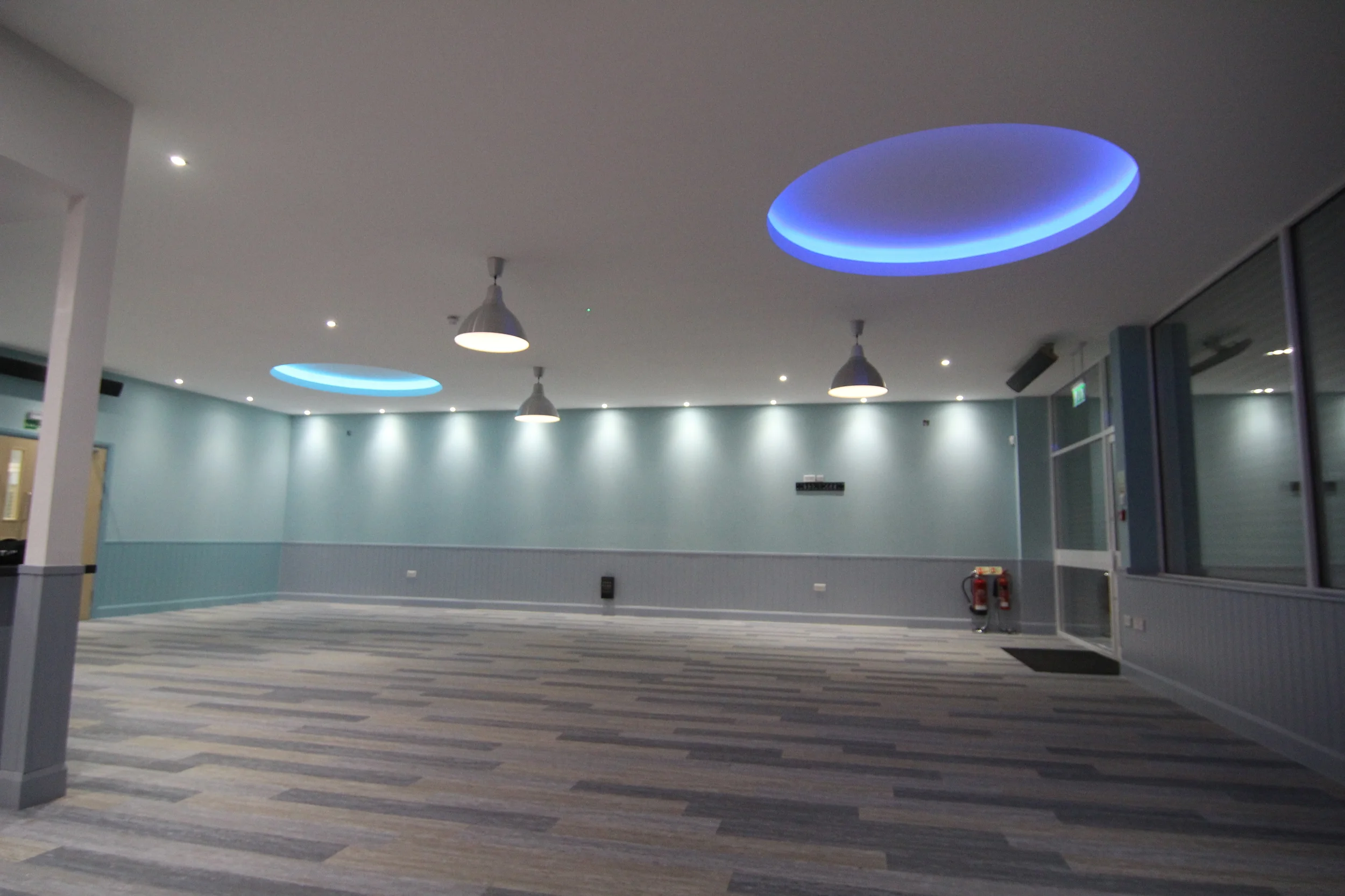 MF Feature Cieling. Sub Grid and Plaster Board. Recess Eluminated by our colour changing RGB strip Light.