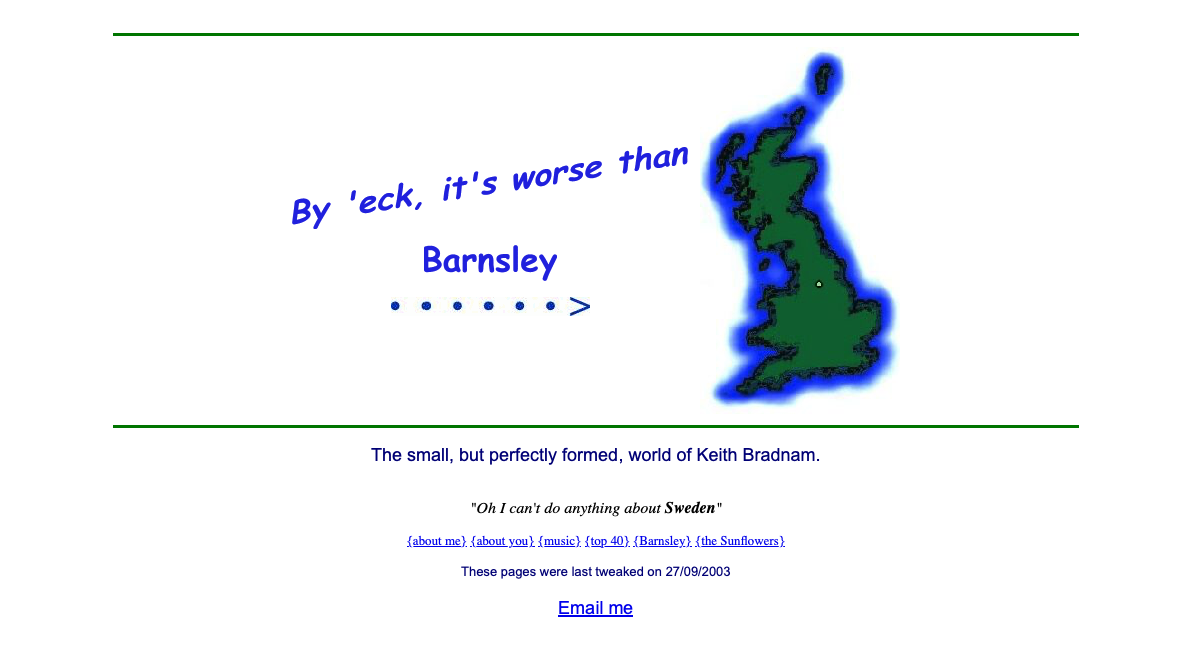 Screengrab of website with white background, the site title is at an angle and it features a green map of Great Britain