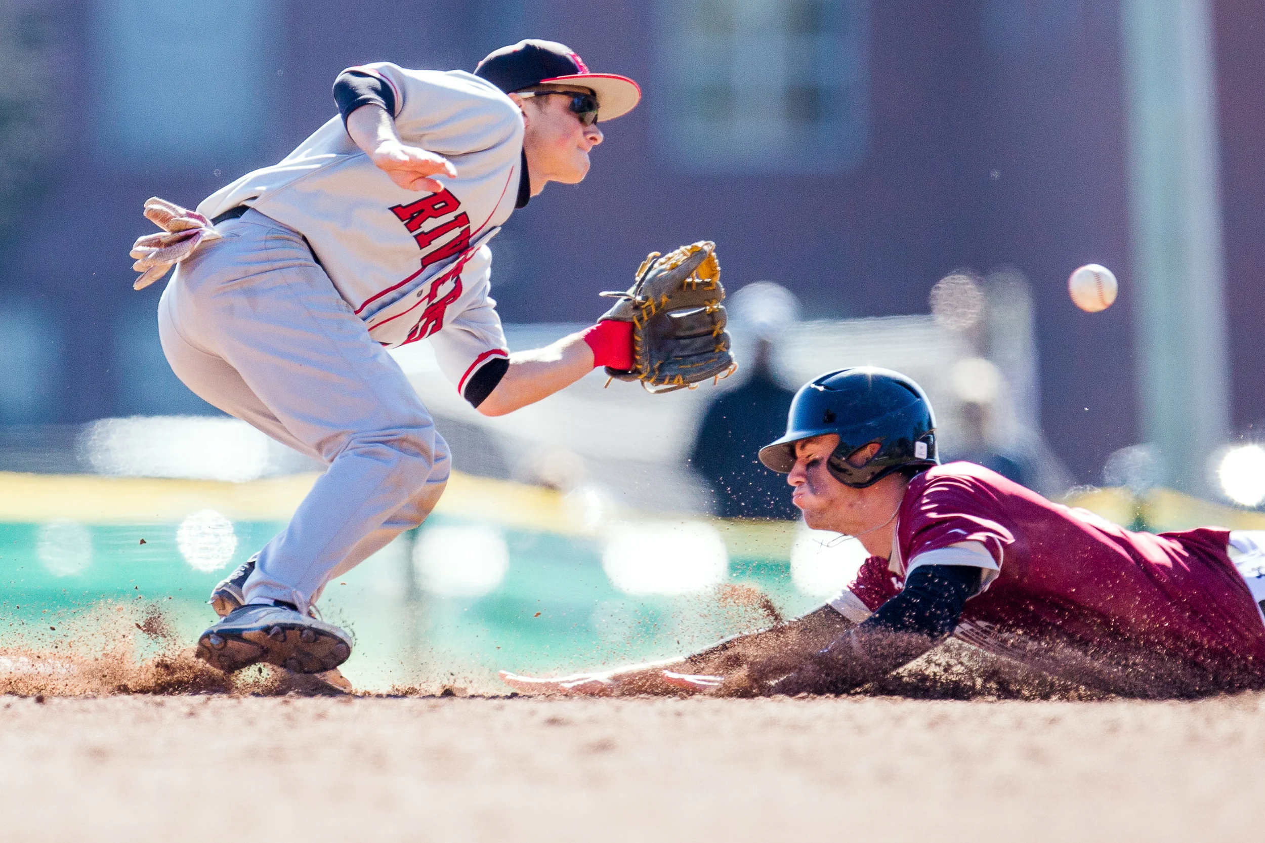Waiting for the steal at second base.