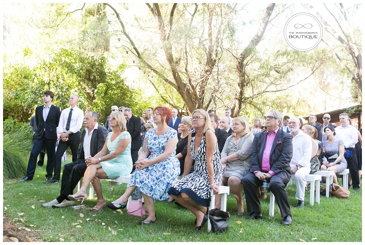guests at garden wedding at chandeliers on abbey margaret river