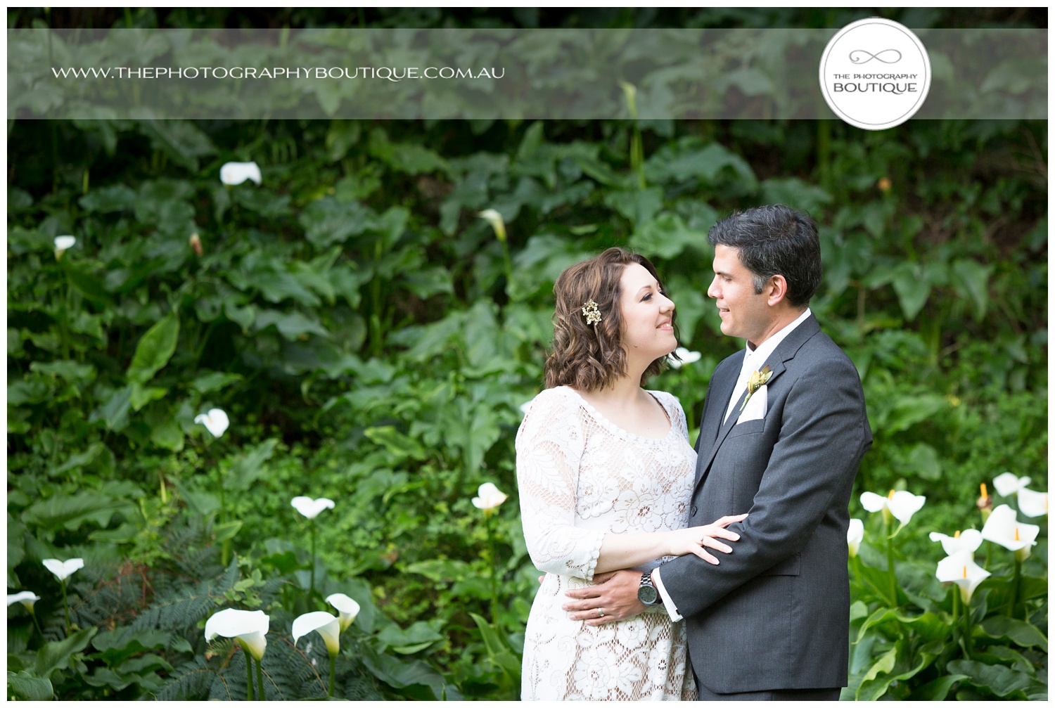Bride and groom in the garden at Caves House Yallingup