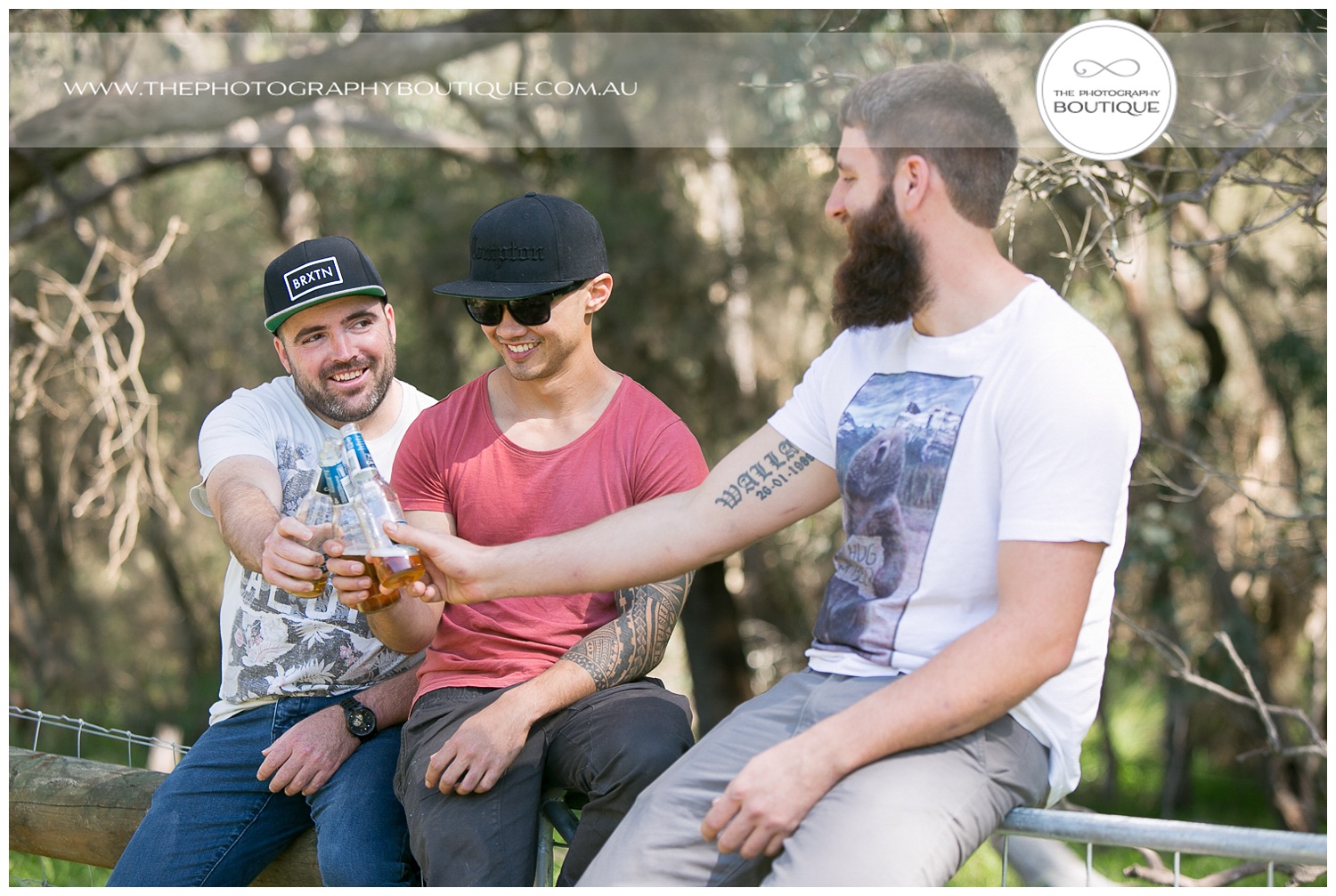 boys having a beer at roelands backyard wedding