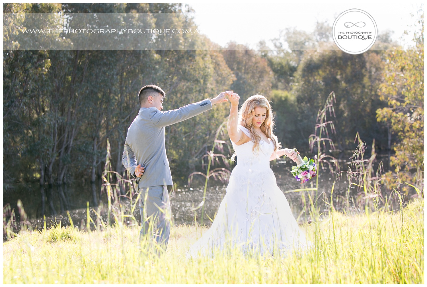 Bride and groom dancing in the park at Roelands Bunbury wedding