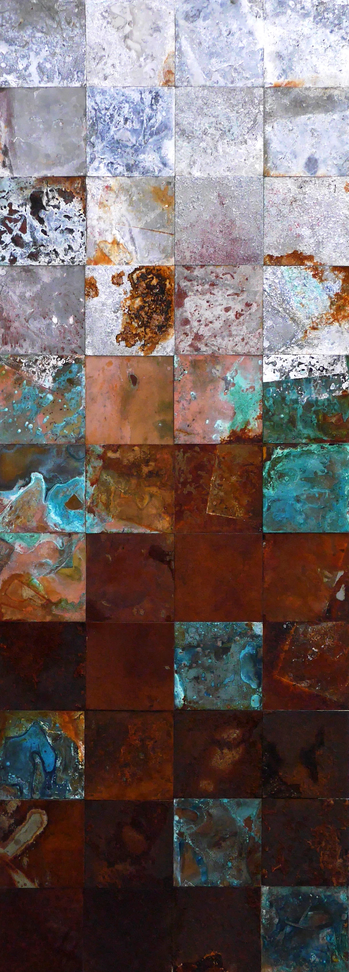 pH patch Material: aluminum, brass, copper, steel, zink h 1100 mm, w 400 mm, distance to wall 20 mm Price: 16000 SEK SOLD