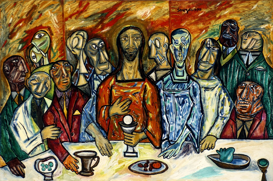 F.N. Souza (1990) Last supper, 121x183 oil on canvas, https://www.glenbarra.com/display/fn/10.html