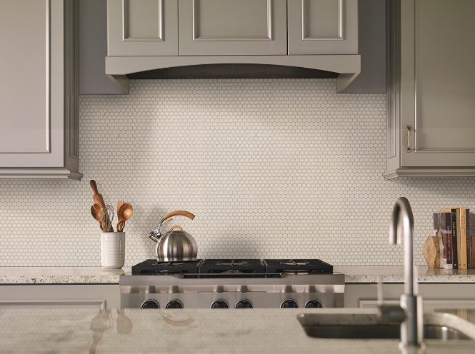 Almond Glossy Penny Round Mosaic 75 Cabinets Almond Glossy Penny Round Mosaic 75, Round Tile Backsplash