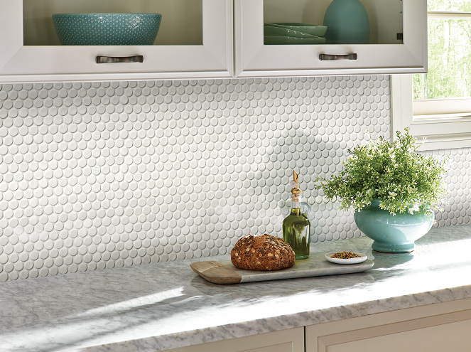 White Glossy Penny Round Mosaic 75 Cabinets White Glossy Penny Round Mosaic 75, Round Tile Backsplash