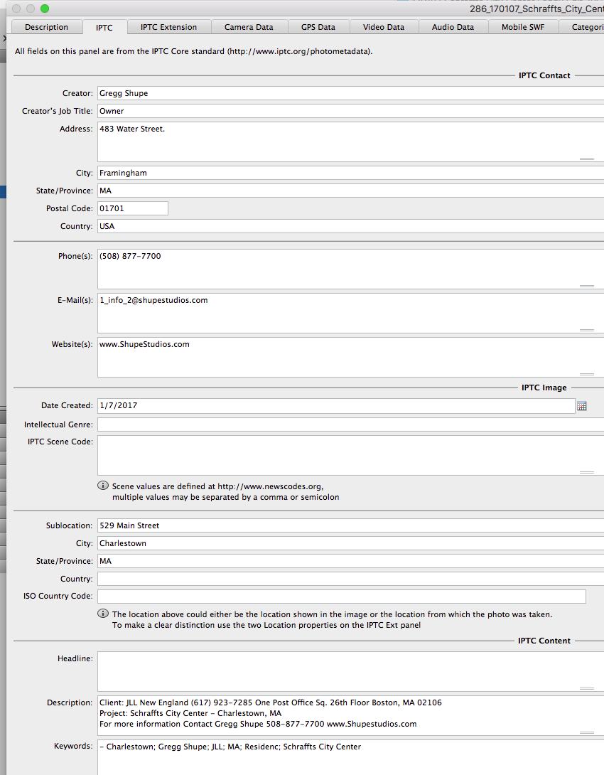 Click on the IPTC tab on the top tool bar. Then scroll down to the bottom.