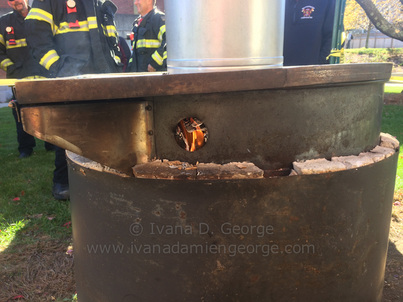The retort does its work creating biochar!