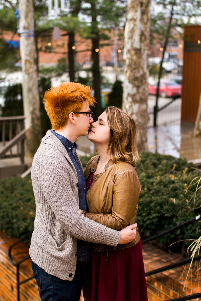 urban engaged or married couple under trees and light engagment photography couples photography Westport Kansas City, MO