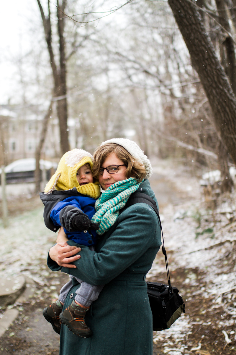  Kansas City, MO lifestyle family photographer mother  and son in the snow winter family photography 