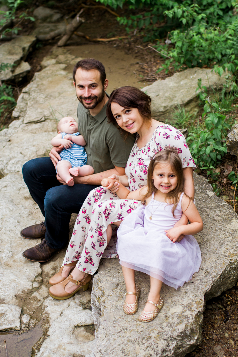  Rebecca Clair Photography Kansas City MO lifestyle family photographer Line Creek Trail Family Session family together by a waterfall 