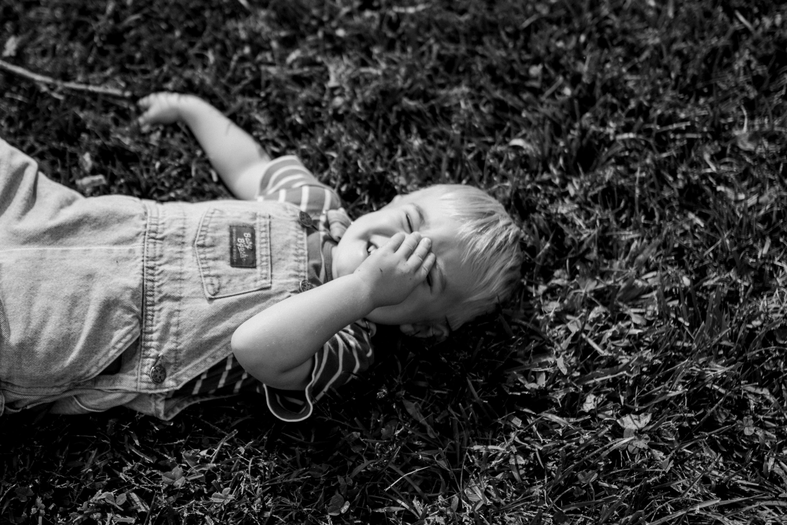  Rebecca Clair Photography Kansas City lifestyle photographer, fall mini session, fall family photos, boy laughing in the grass 
