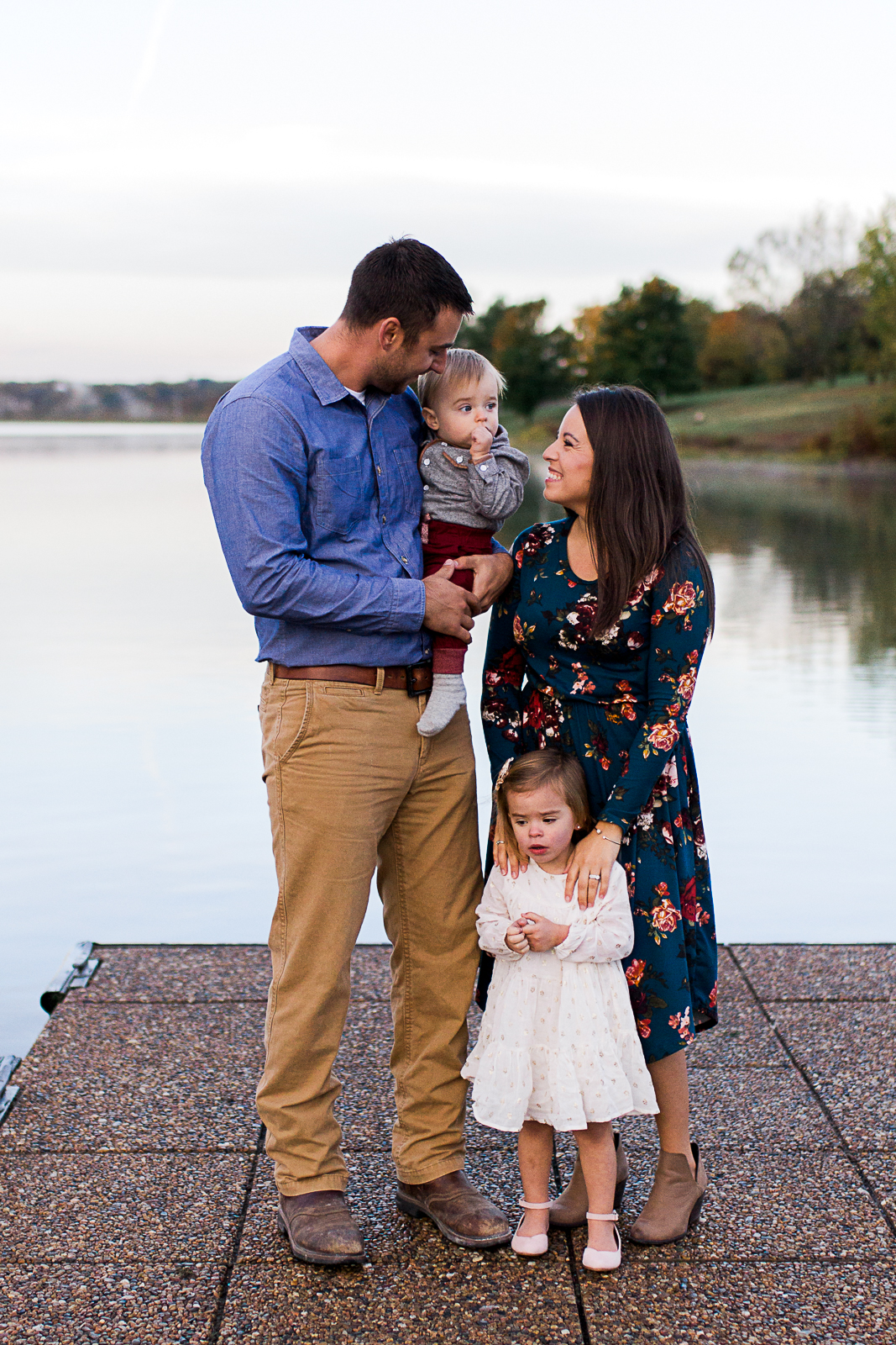  Family photo on the dock, Kansas City lifetyle photographer, sunrise family session at Shawnee Mission Park, Rebecca Clair Photography 