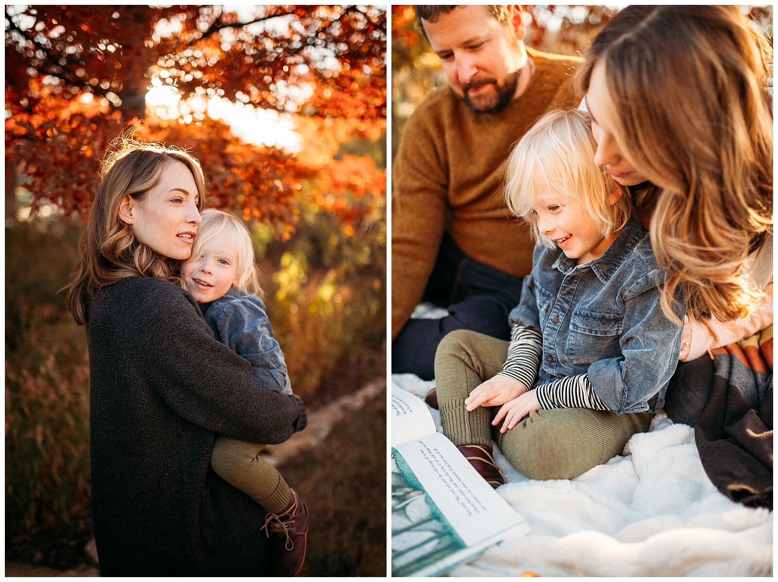 Mother cuddles with her son in the golden autumn light, Kansas City mommy and me session, Rebecca Clair Photography 