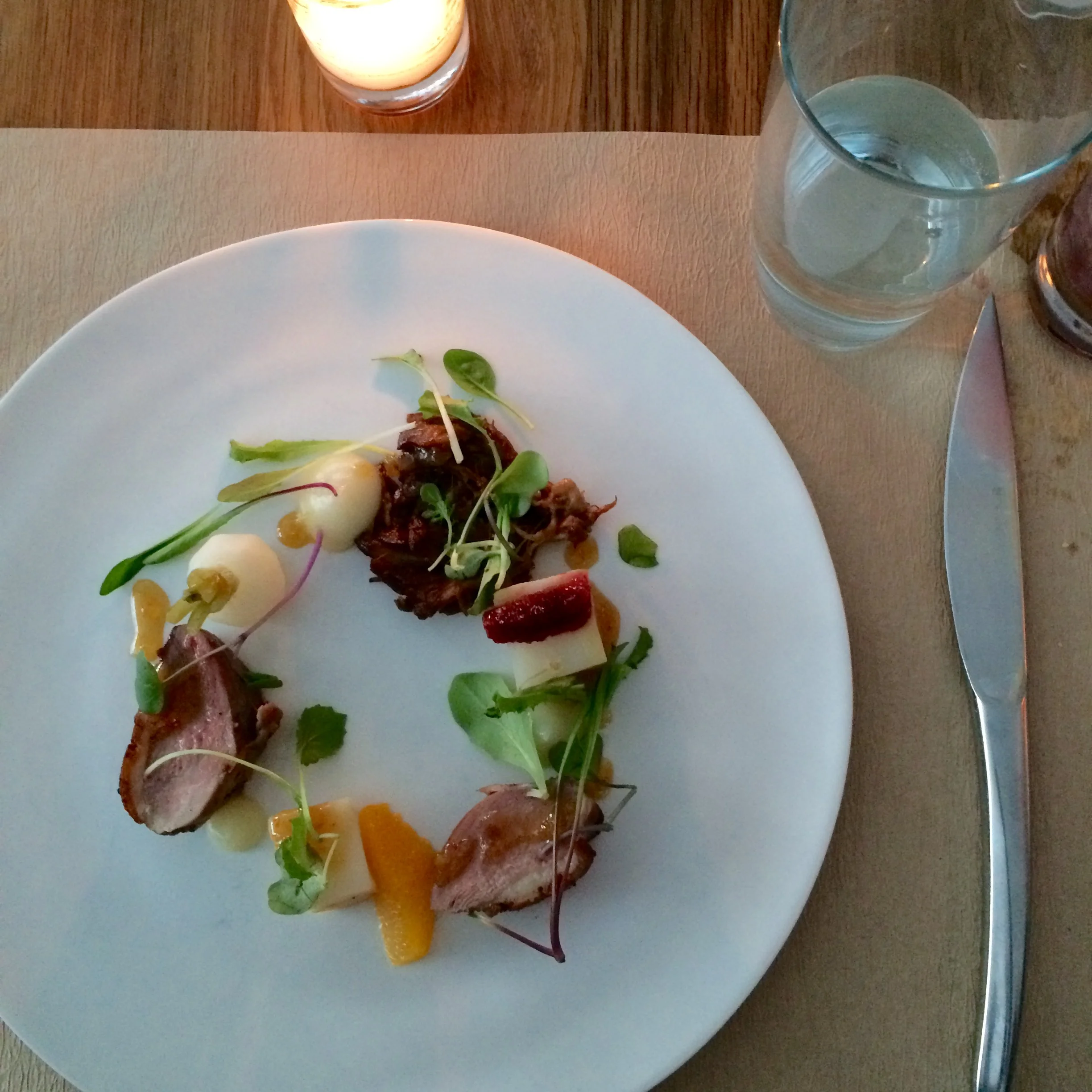 Roasted crescent duck with turnips, celeriac, citrus, and a ginger-chilli sauce