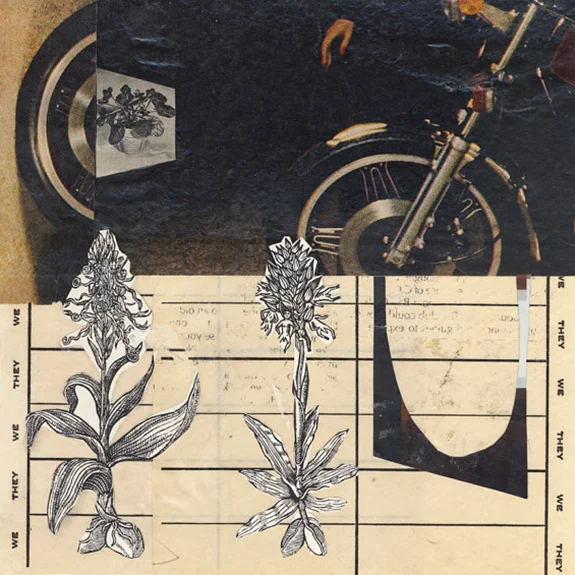 Mojo . Mixed media collage on 300 lb. cold-pressed 100% rag paper with original vintage ephemera. 7 x 7 inches. 2012.
