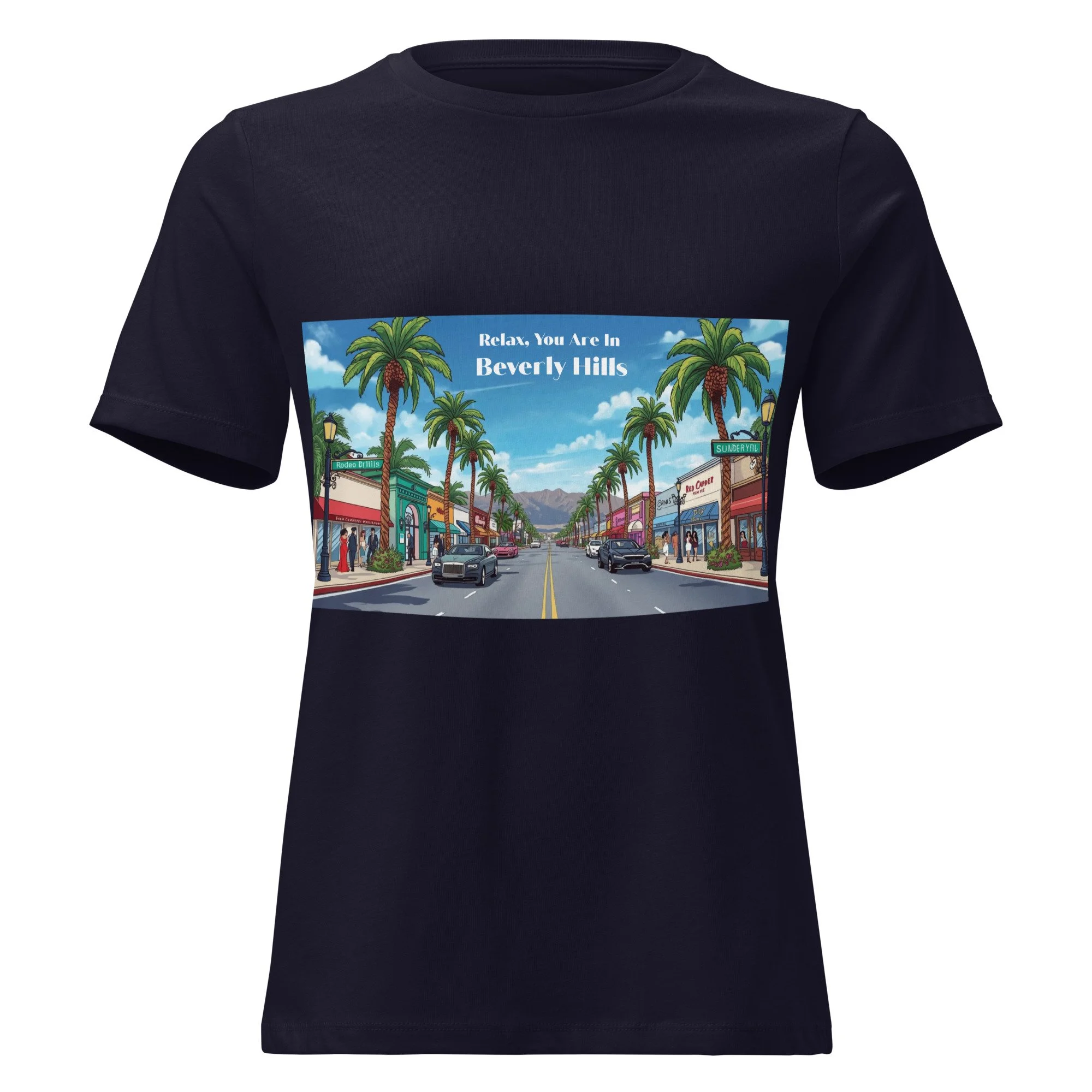 Relax, You're in Beverly Hills Tee, Women's Relaxed Fit, Black