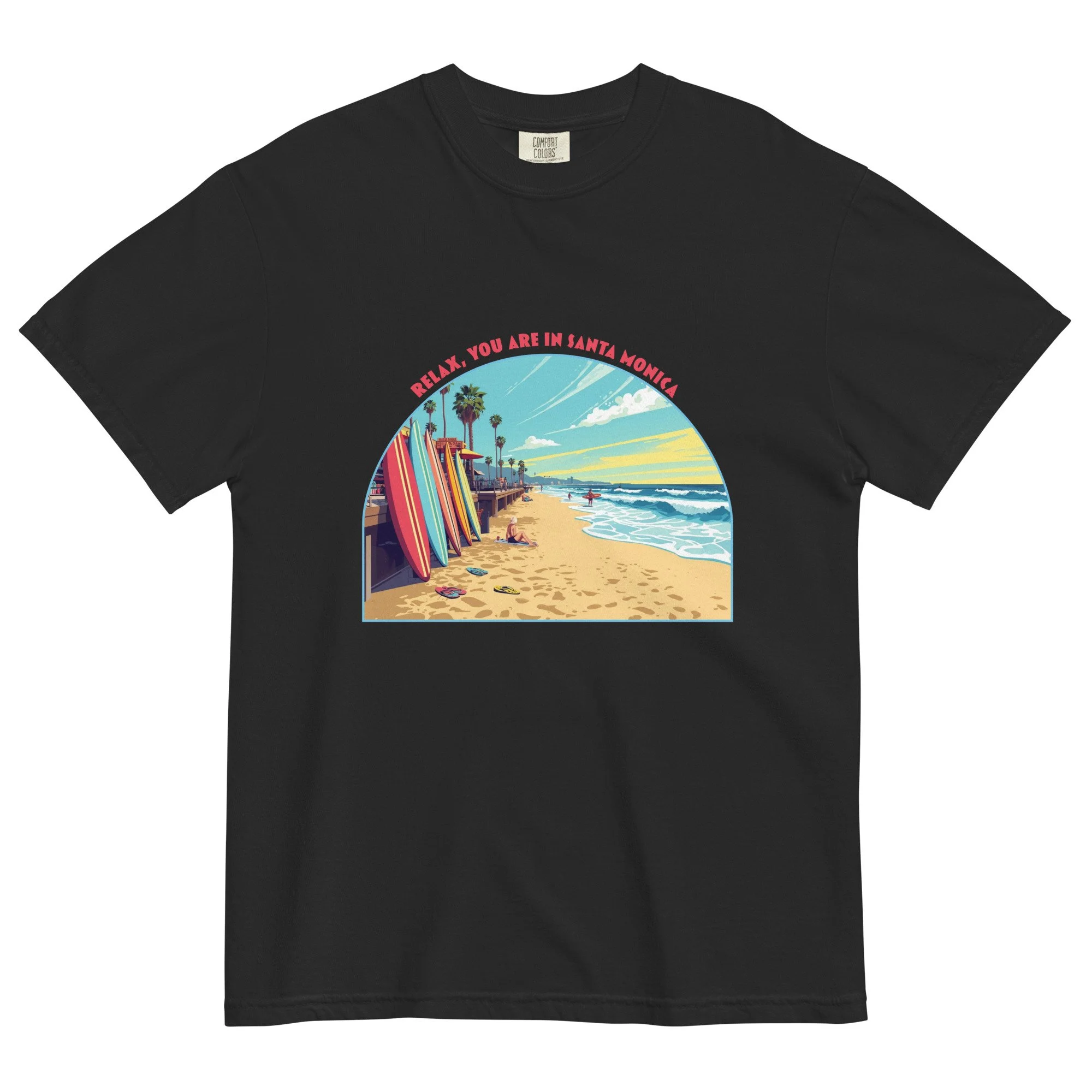 Relax, You Are In Santa Monica Tee, Men's Heavyweight, Black