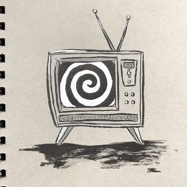 #inktober day 2. Today&rsquo;s prompt was mindless. I chose a tv because television 🌀
&bull;
&bull;
&bull;
#inktober2019 #ink #pen #blackandwhite #mindless #tv #television #swirl #drawingoftheday #illustration #art #sketch #instaart #artweinspire #a