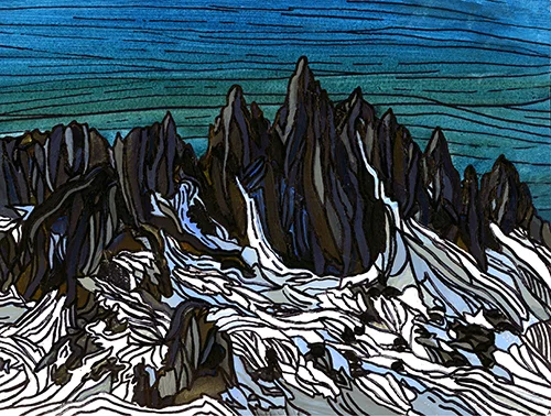 THE MINARETS Sierra Nevada Watercolor and Acrylic 11" x 14"