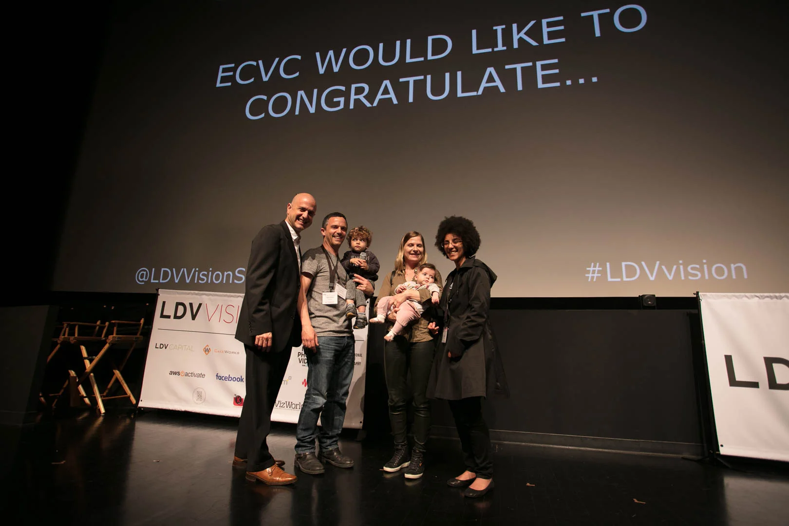 We are a family affair! Serge, August, Kirstine and Emilia Belongie along with Evan Nisselson celebrating Timnit Gebru's win in the 2017 Entrepreneurial Computer Vision Challenge. See you next year! #carpediem ©Robert Wright/LDV Vision Summit